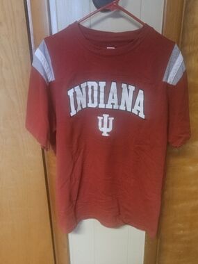 Pro Edge Apparel Red  With Gray And White Stripes Indiana University Logo Tee